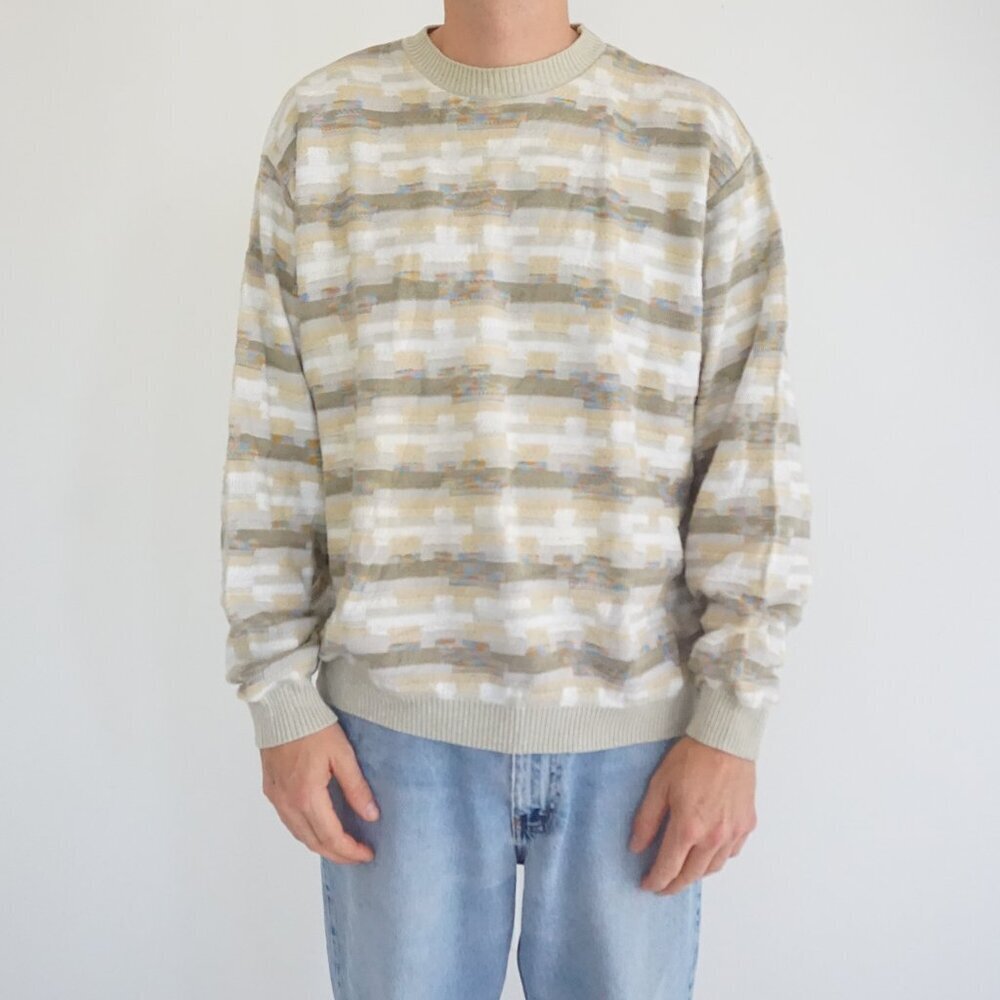 Tosani Canada Neutral Textured Knit Sweater Retro 90s Eclectic Grandpa Style L